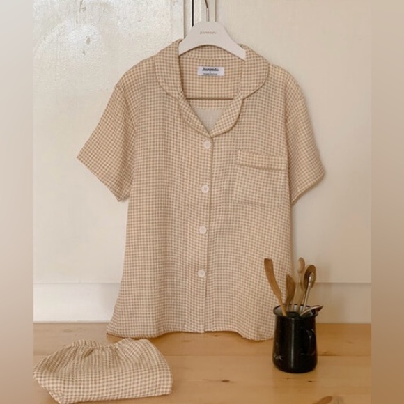 🇰🇷 juuneedu checkered plaid cotton pajama set - Picture 1 of 14